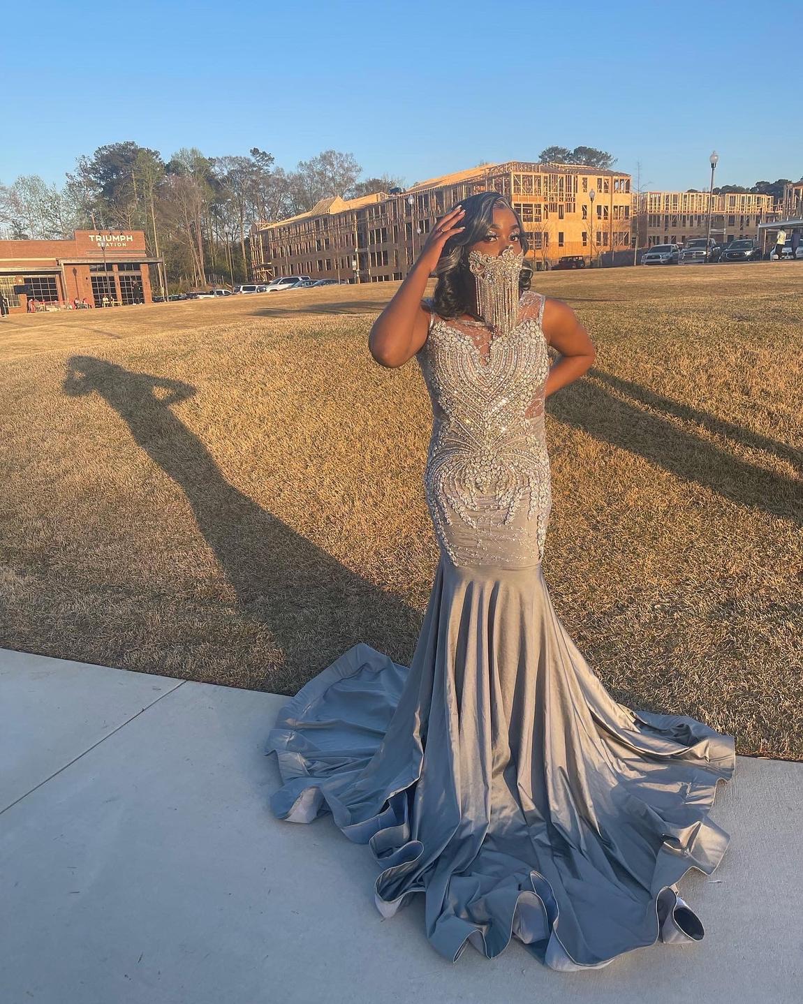 Custom Size 4 Prom Silver Mermaid Dress on Queenly