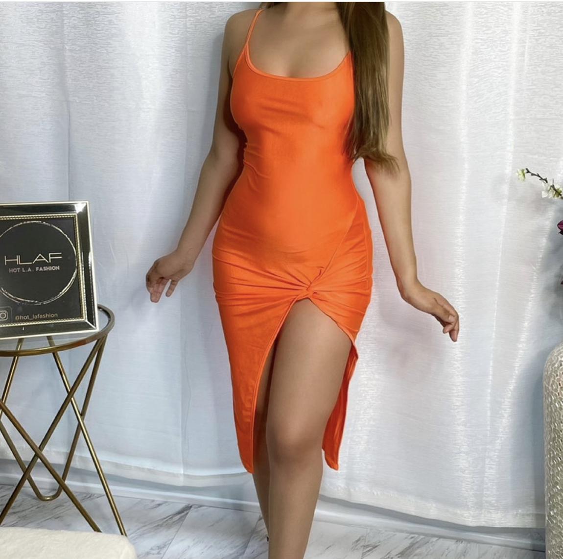 Size 6 Orange Side Slit Dress on Queenly