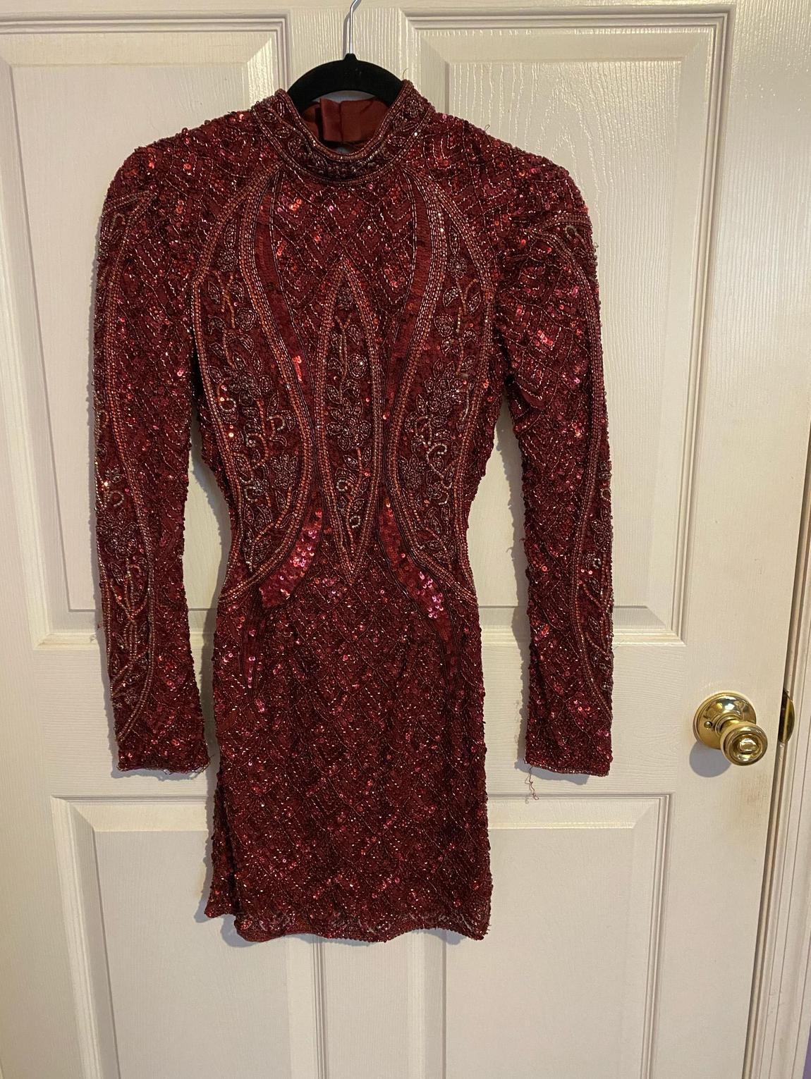 Size 0 Homecoming Long Sleeve Sequined Red Cocktail Dress on Queenly
