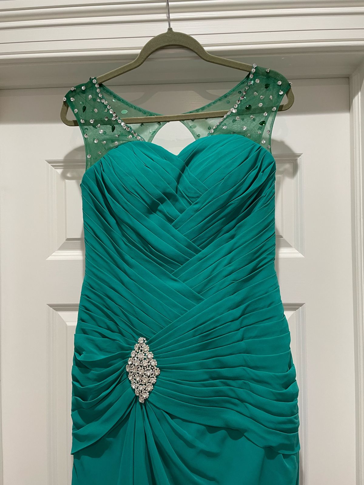 Shang Shang Size 8 Prom Satin Green Dress With Train on Queenly
