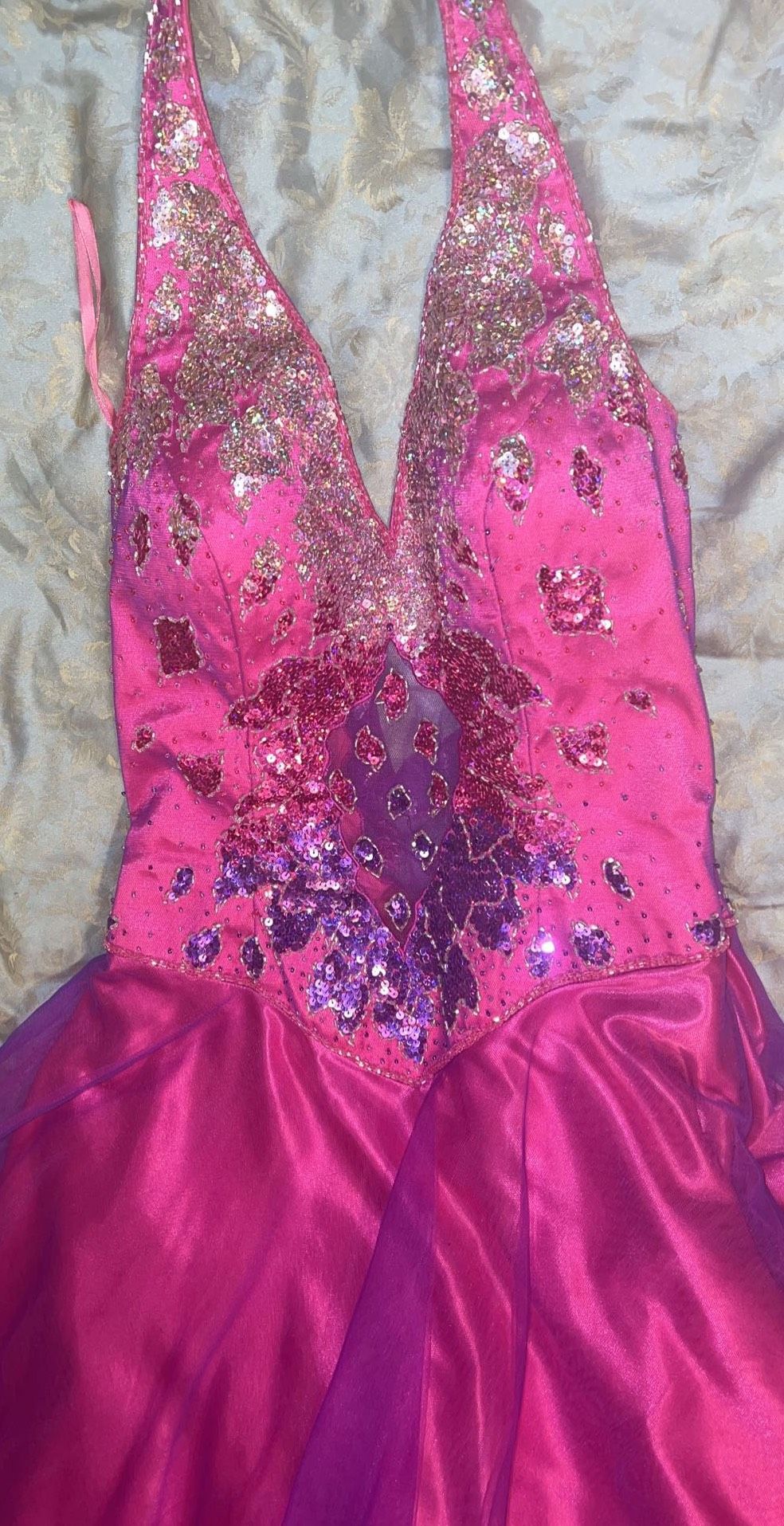 Size 6 Prom Sequined Pink Ball Gown on Queenly
