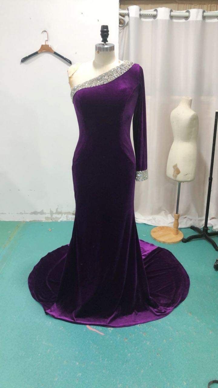 Size 10 Prom Long Sleeve Velvet Purple Floor Length Maxi on Queenly