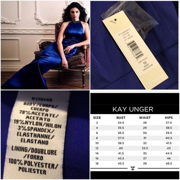 Kay Unger Size 10 Halter Satin Blue Mermaid Dress on Queenly