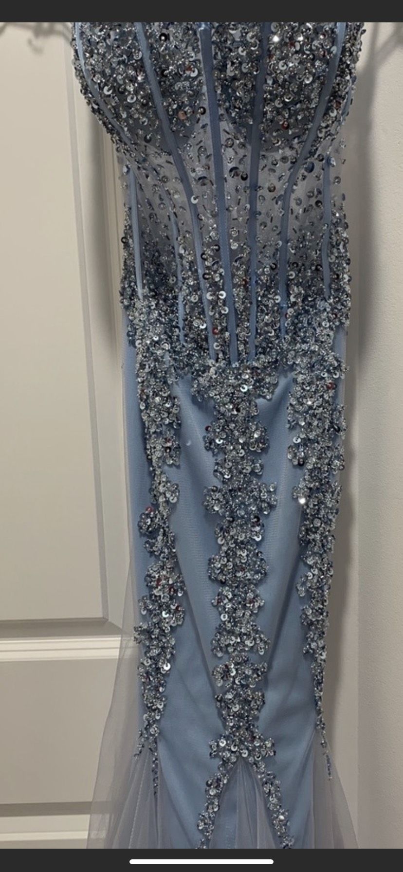 Jovani Size 8 Prom Sequined Light Blue Mermaid Dress on Queenly