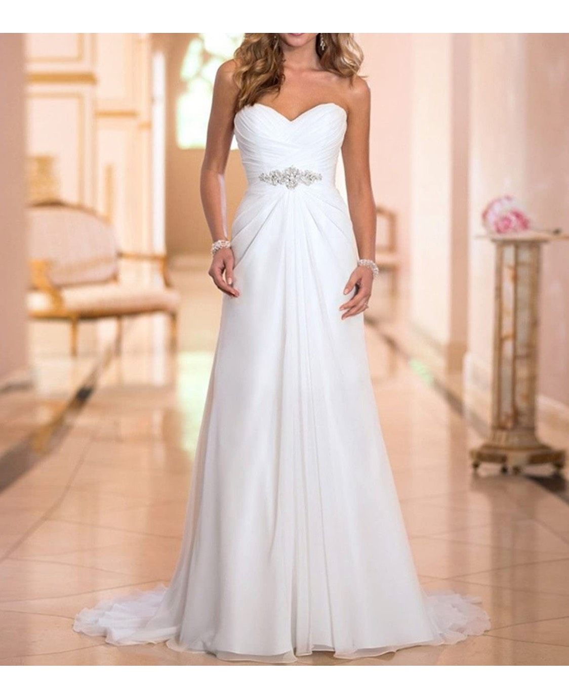 Chiffon beach wedding dress Size 2 White Floor Length Maxi on Queenly