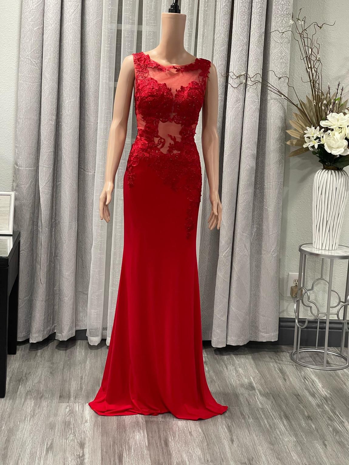 Jovani Size 4 Prom High Neck Lace Red Floor Length Maxi on Queenly