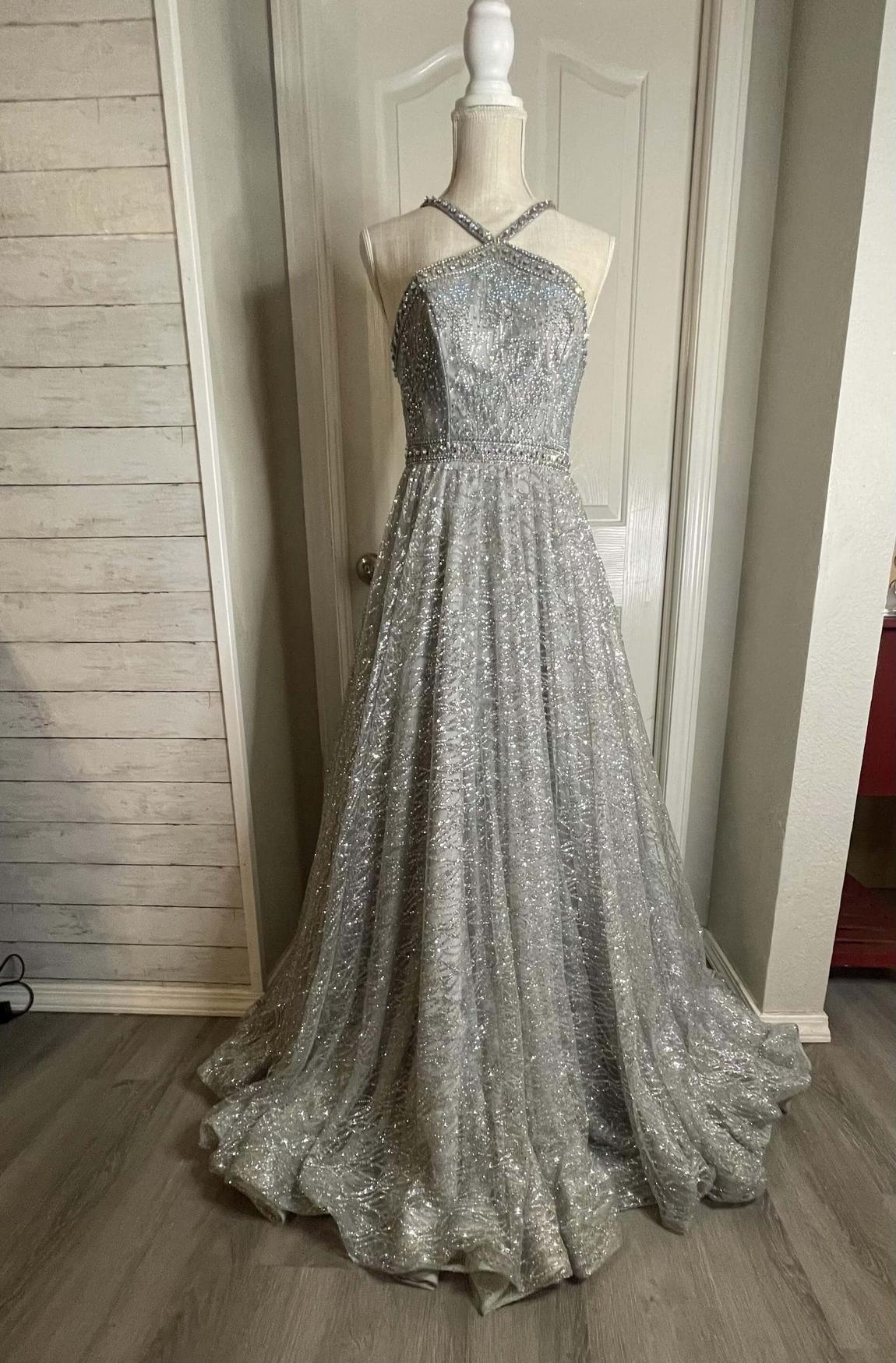 Tiffany Designs Size 0 Prom Sequined Silver Ball Gown on Queenly