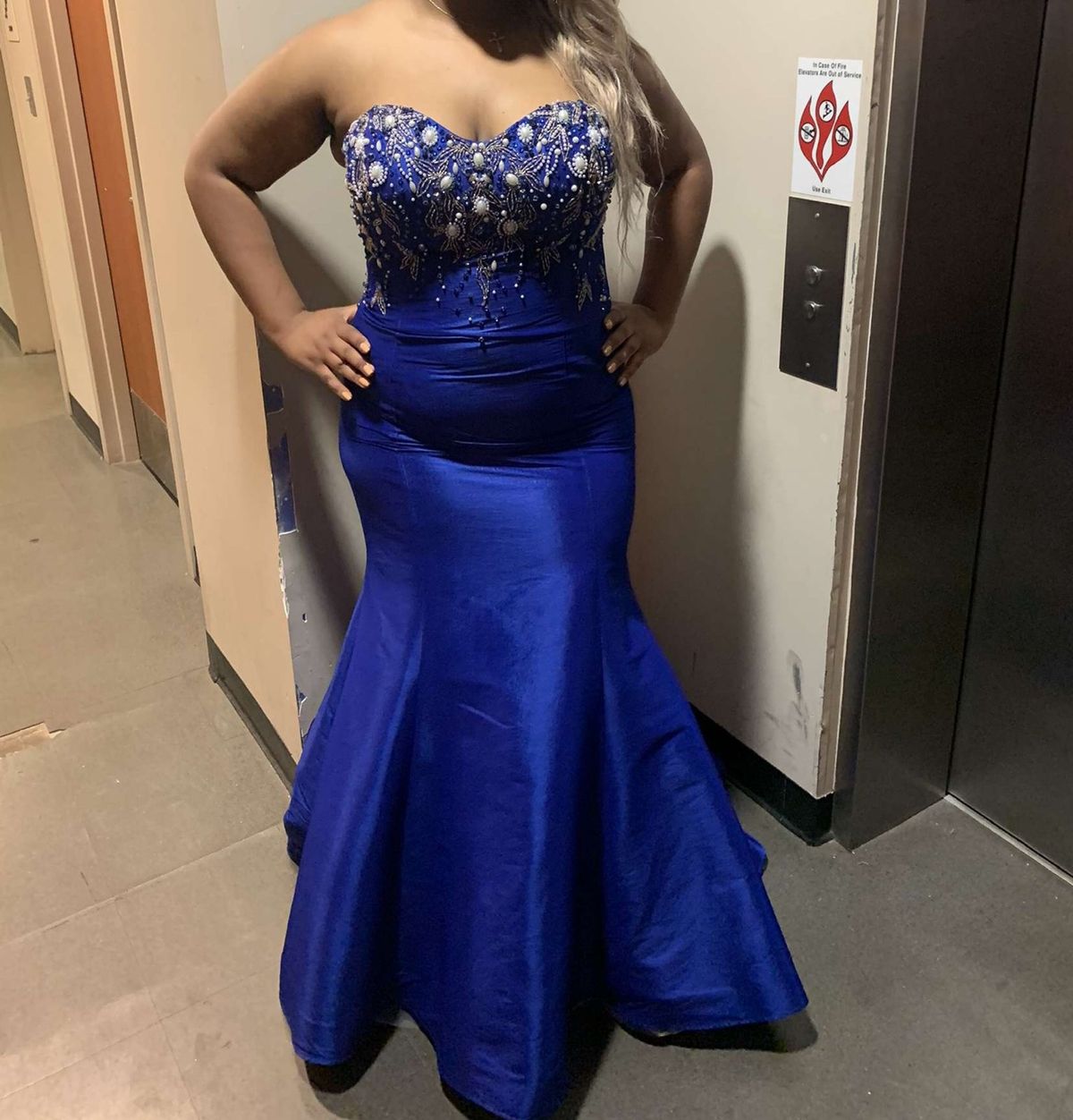 Mac Duggal Plus Size 18 Prom Strapless Satin Royal Blue Mermaid Dress on Queenly