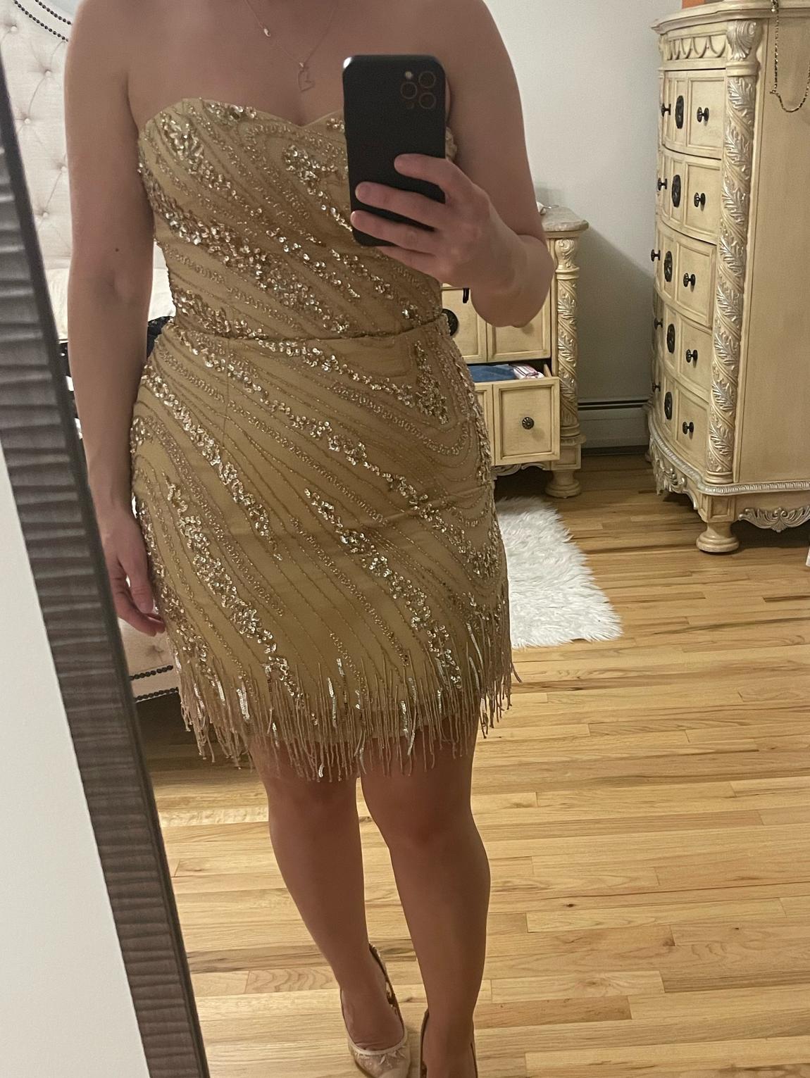 Size 6 Nightclub Strapless Sequined Gold Cocktail Dress on Queenly