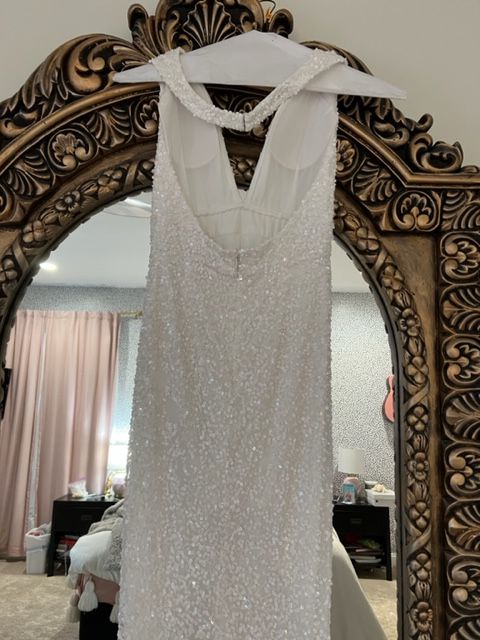 Style 72944 Ashley Lauren Girls Size 2 Prom Halter Sequined White Side Slit Dress on Queenly