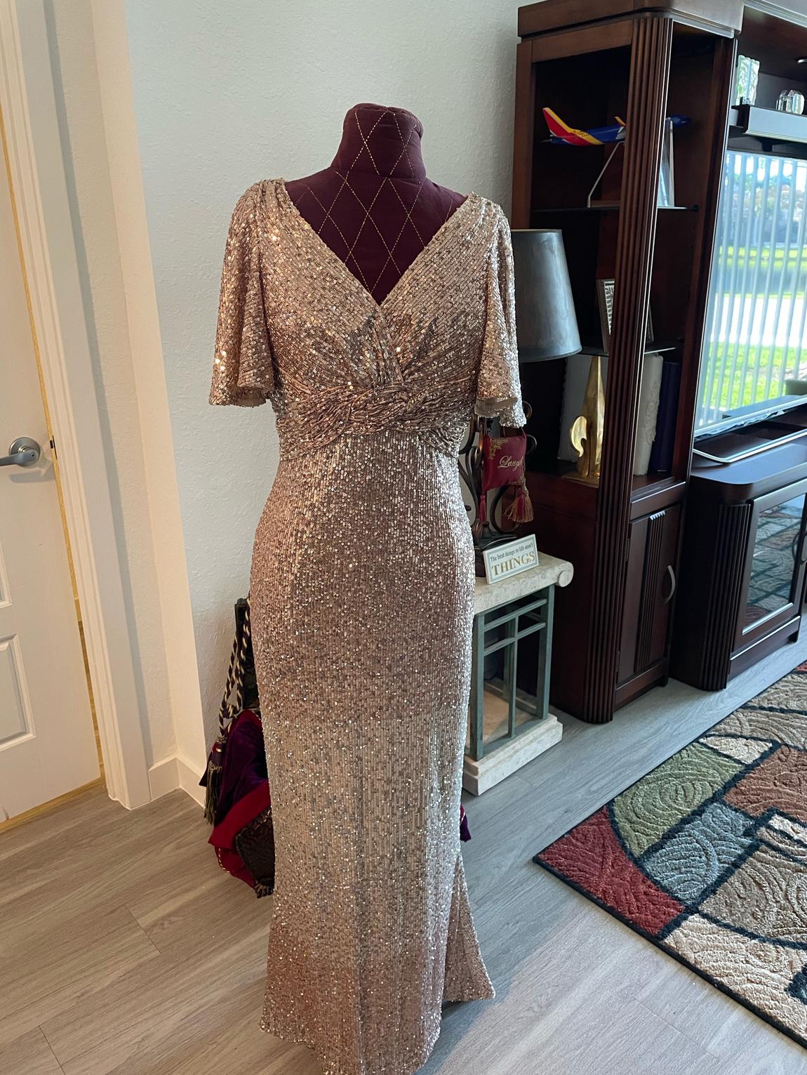 Size 4 Sequined Gold Floor Length Maxi on Queenly