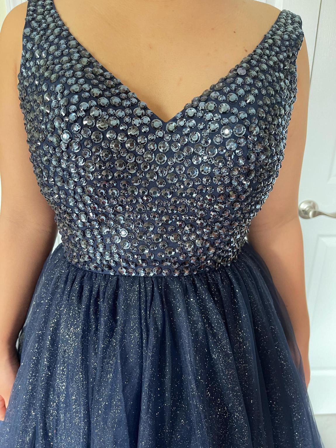Azaria Bridal Size 8 Sequined Navy Blue Ball Gown on Queenly