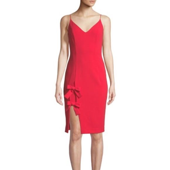 Style Mystic Bow Black Halo Cocktail Size 2 Wedding Guest Red Cocktail Dress on Queenly
