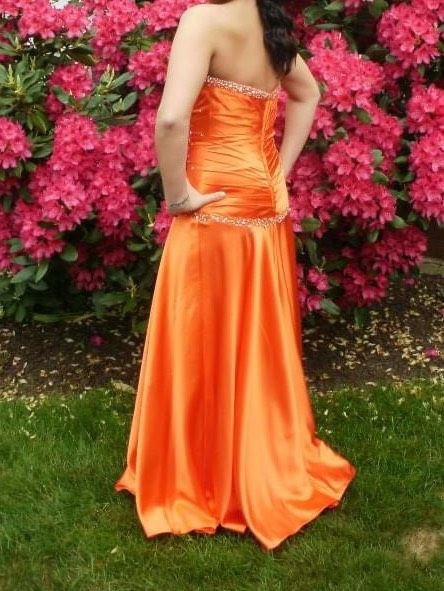 Tony Bowls Size 4 Prom Strapless Sequined Orange Floor Length Maxi on Queenly