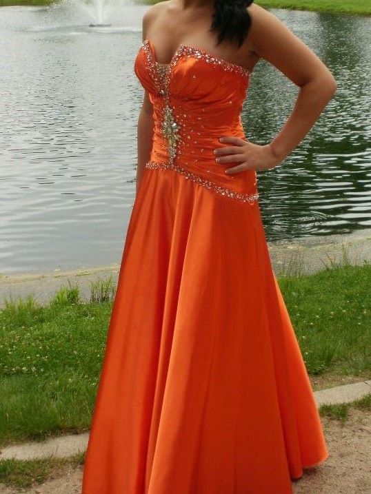 Tony Bowls Size 4 Prom Strapless Sequined Orange Floor Length Maxi on Queenly