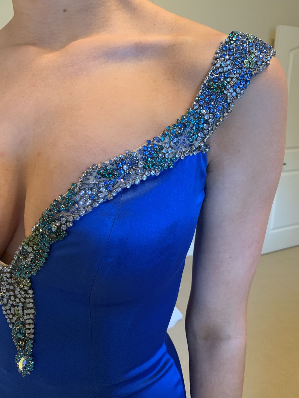 Style Original with Terry Costa  Sherri Hill Size 6 Prom Satin Royal Blue Dress With Train on Queenly