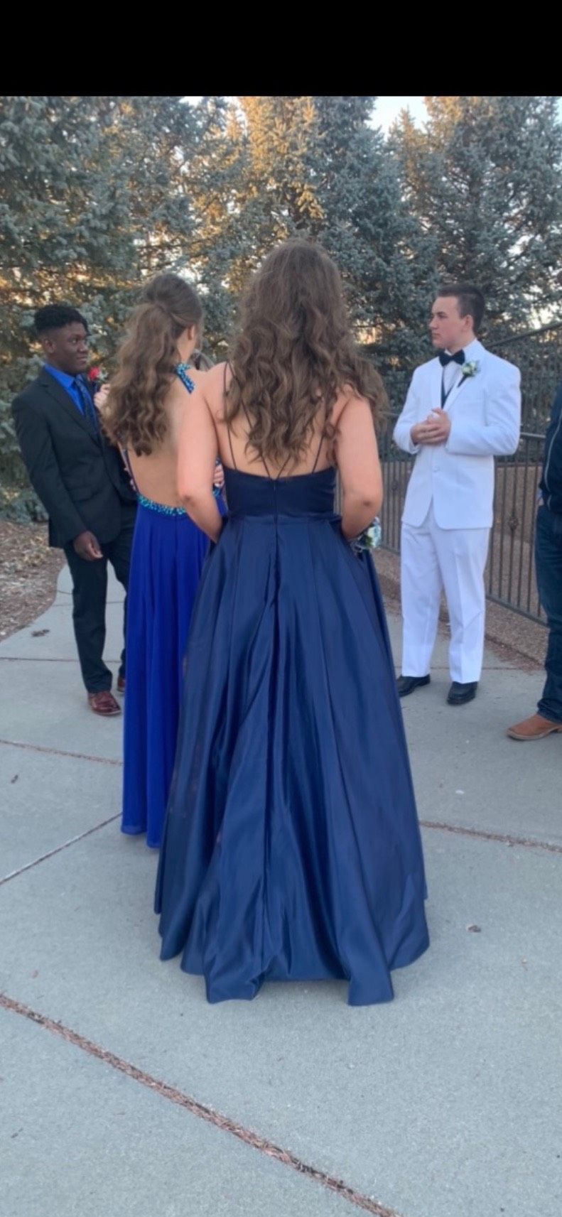 Sherri Hill??  I honestly don’t know. Putting SH for views (will check-its bagged up & being stored cautiously so I can’t just pull it out easily) Size 6 Sequined Navy Blue Ball Gown on Queenly