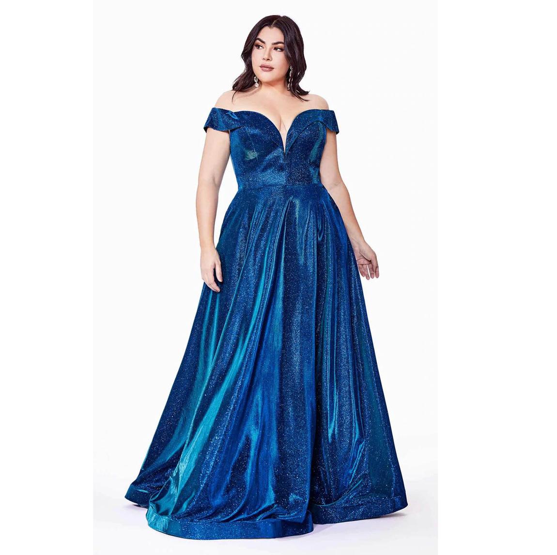 Style Off The Shoulder A-line Ball Gown Cinderella Divine Plus Size 18 Blue Ball Gown on Queenly