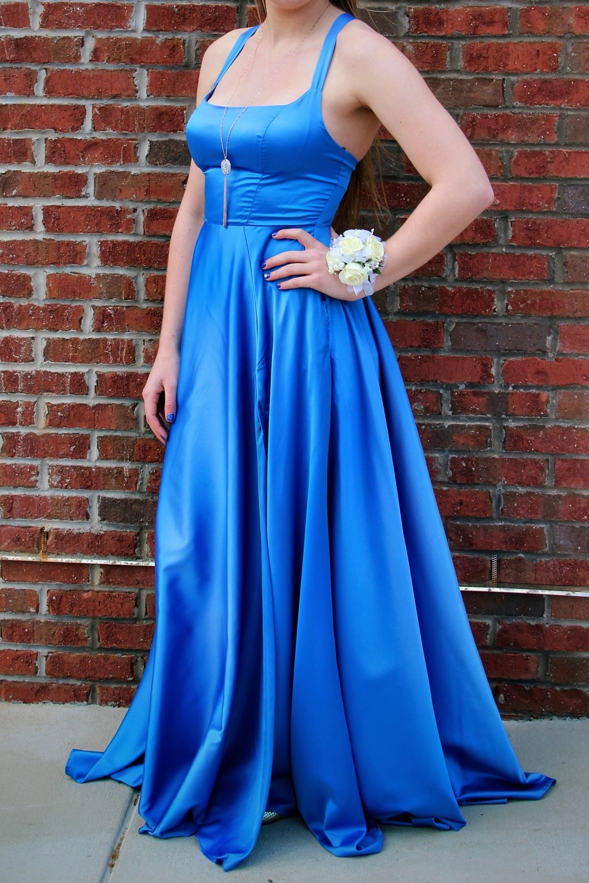 Size 8 Lace Blue Ball Gown on Queenly
