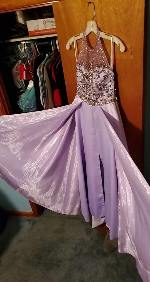 Rachel Allan Size 6 Halter Purple A-line Dress on Queenly