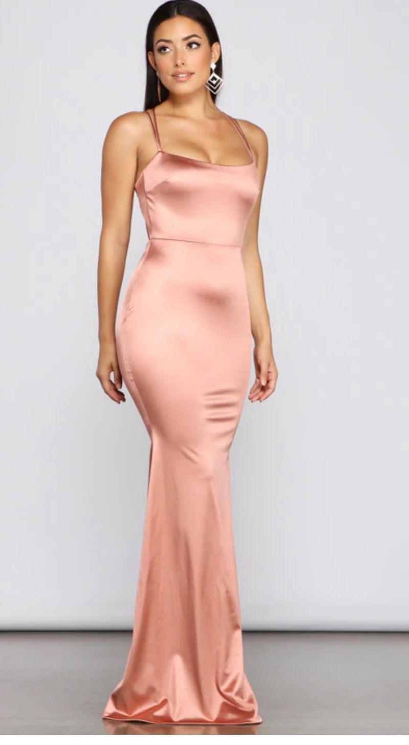 Size 0 Prom Satin Rose Gold Floor Length Maxi on Queenly