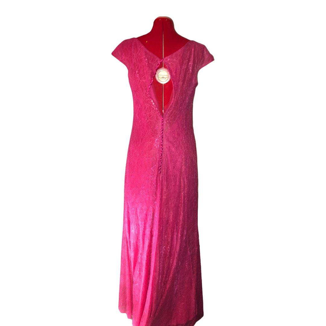 Size 12 Lace Hot Pink Floor Length Maxi on Queenly