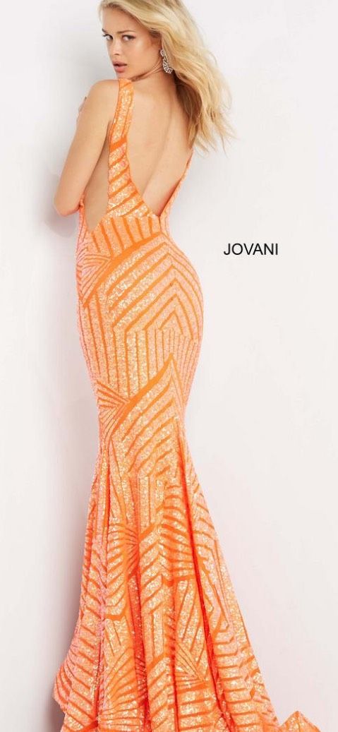 Size 4 Prom Sequined Orange Mermaid Dress on Queenly