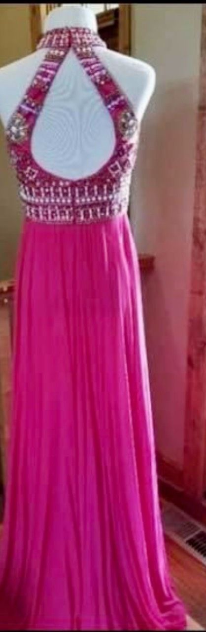 Tiffany Size 6 Prom High Neck Sequined Hot Pink Floor Length Maxi on Queenly