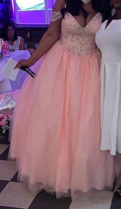 Plus Size 20 Prom Sequined Light Pink Ball Gown on Queenly