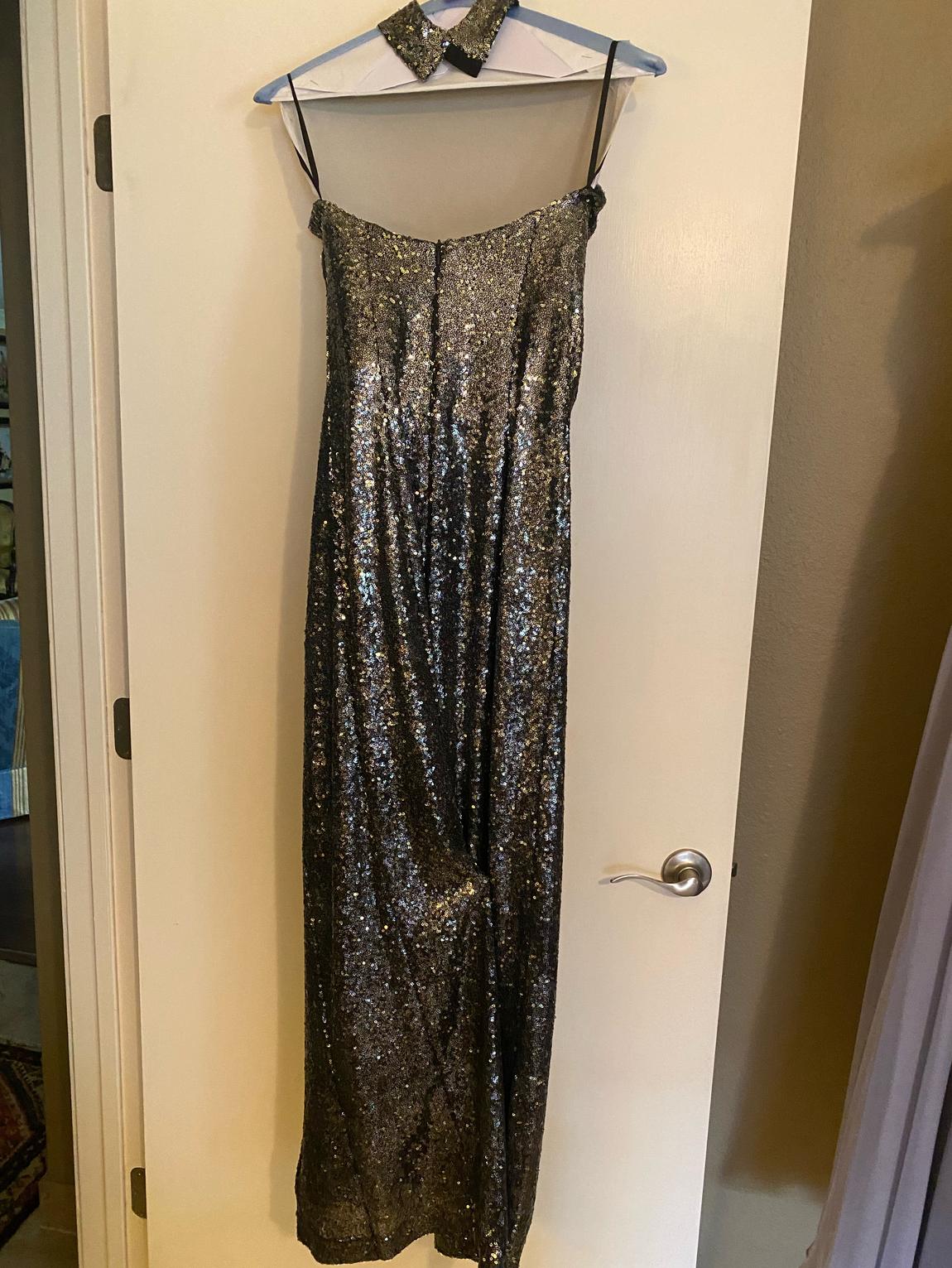 Size 8 Prom High Neck Sequined Silver Ball Gown on Queenly