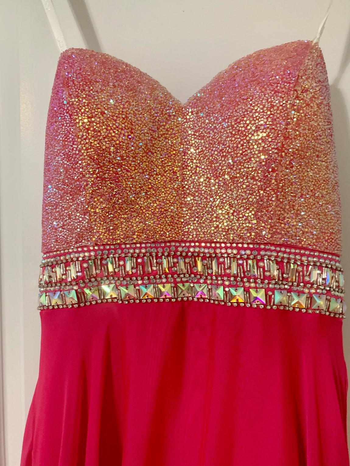 Jovani Size 0 Prom Strapless Sequined Hot Pink A-line Dress on Queenly