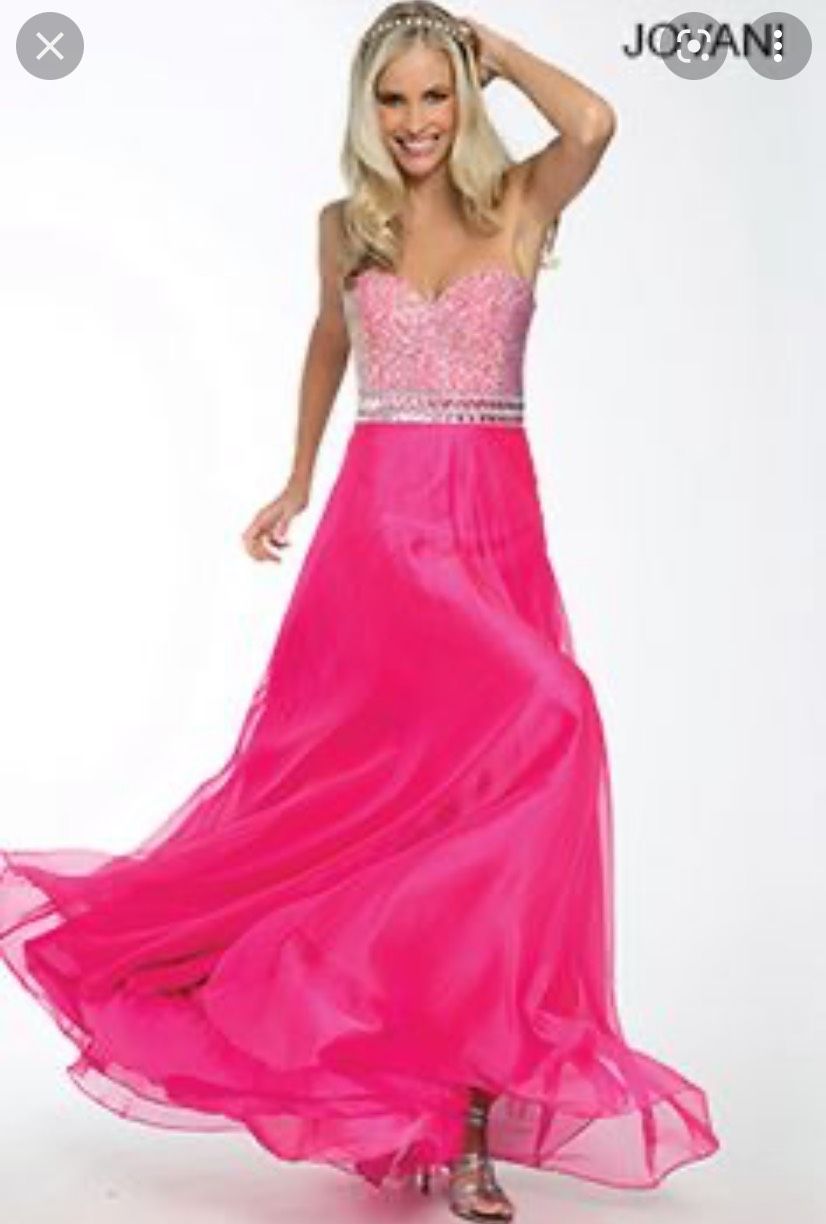 Jovani Size 0 Prom Strapless Sequined Hot Pink A-line Dress on Queenly
