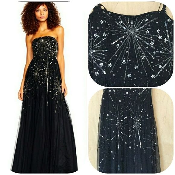 Adrianna Papell Size 12 Prom Strapless Sequined Black Cocktail Dress on Queenly