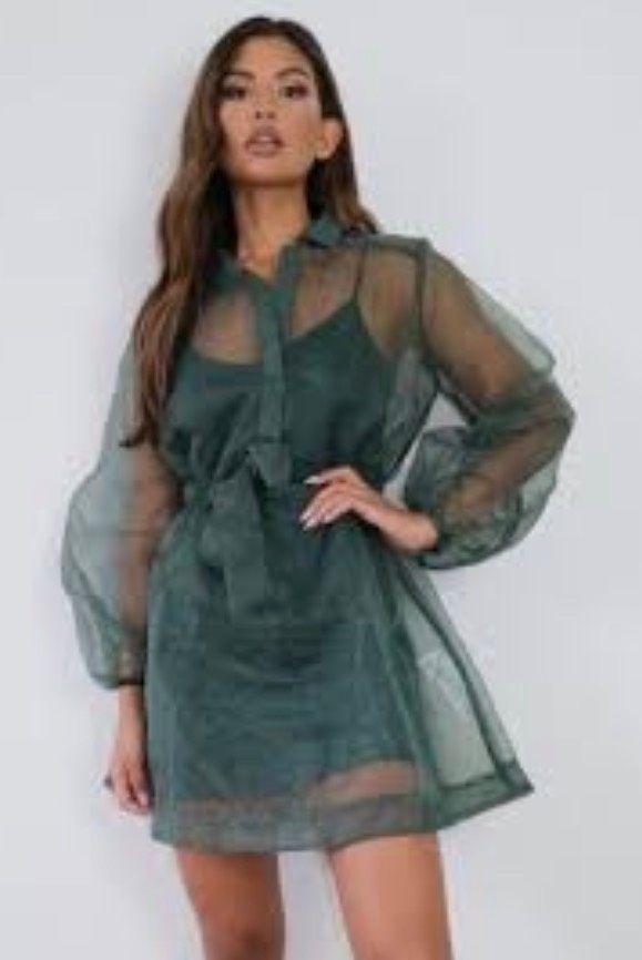 Missguided Size 8 Pageant Long Sleeve Sheer Green Cocktail Dress on Queenly