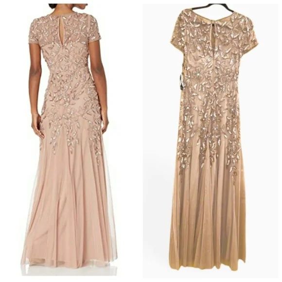 Adrianna Papell Size 6 Prom Cap Sleeve Sequined Rose Gold Cocktail Dress on Queenly