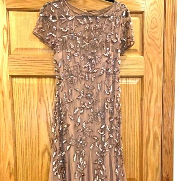 Adrianna Papell Size 6 Prom Cap Sleeve Sequined Rose Gold Cocktail Dress on Queenly