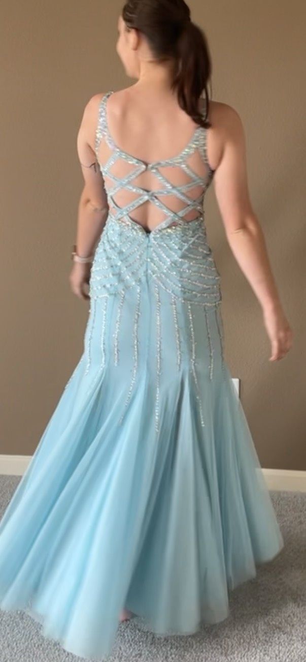 Size 2 Prom Sequined Light Blue Mermaid Dress on Queenly