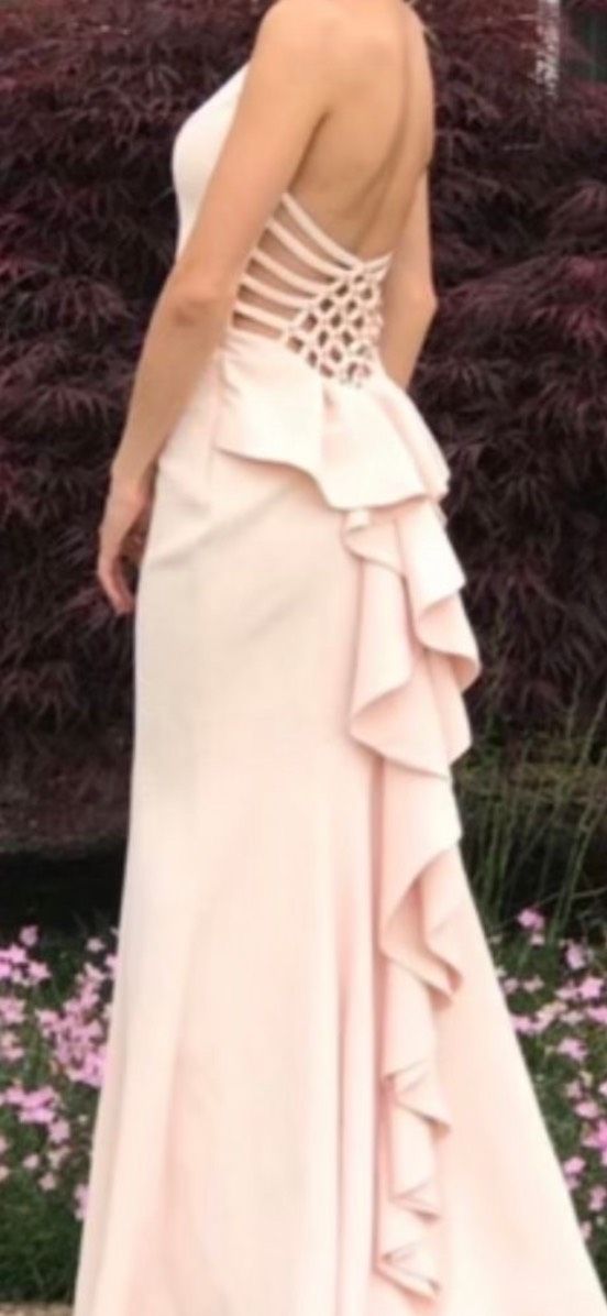 ordella Size 00 Bridesmaid Halter Light Pink Mermaid Dress on Queenly