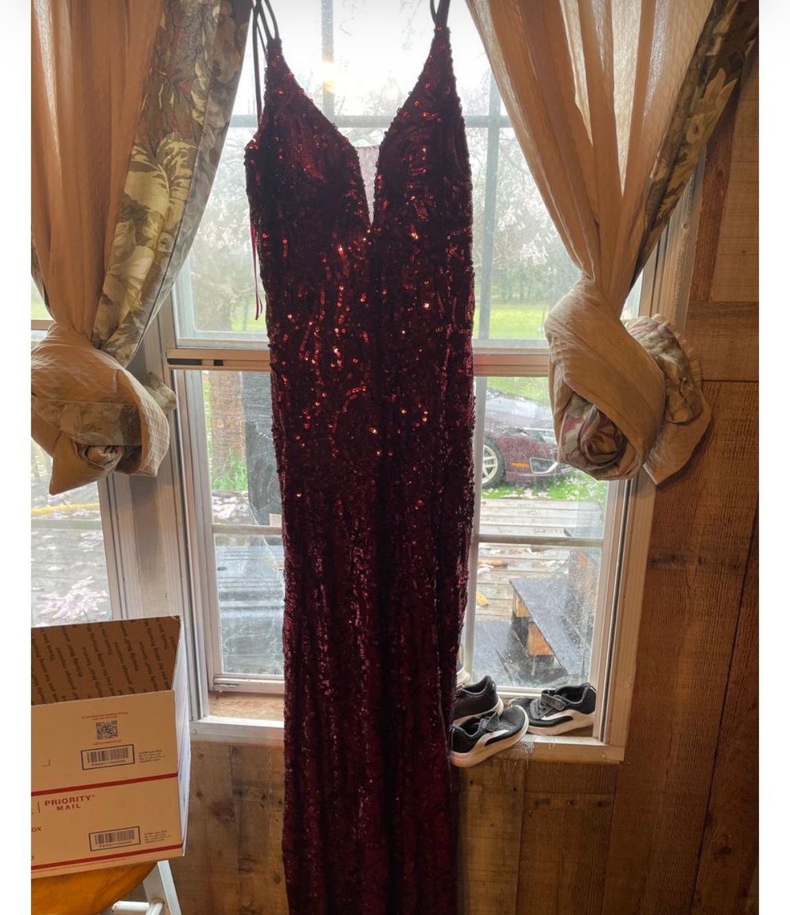 Size 6 Sequined Red Floor Length Maxi on Queenly