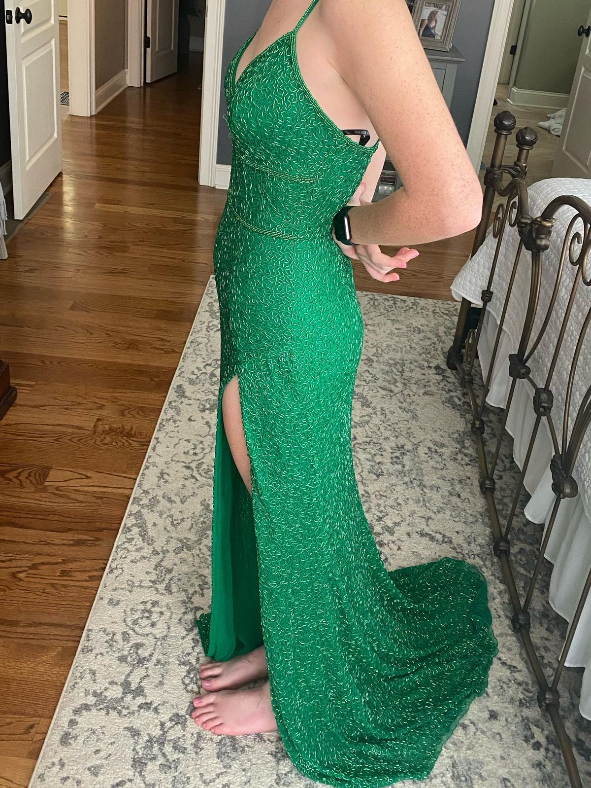 Sherri Hill Size 6 Green Side Slit Dress on Queenly