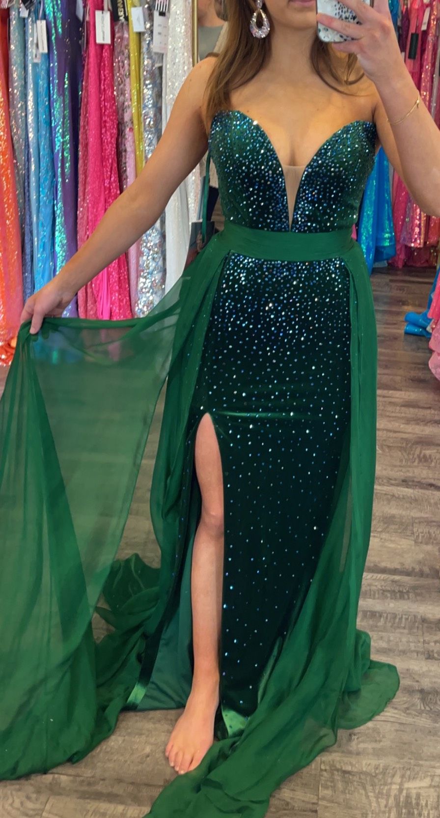 Johnathan Kayne Size 4 Velvet Green Side Slit Dress on Queenly