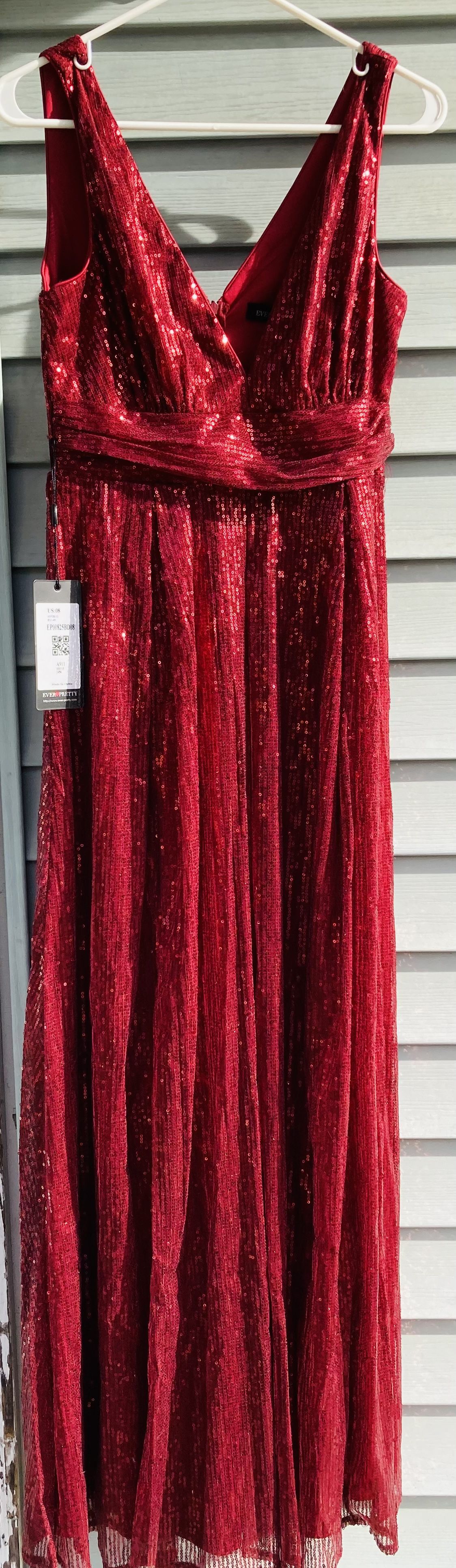Size 8 Sequined Red A-line Dress on Queenly