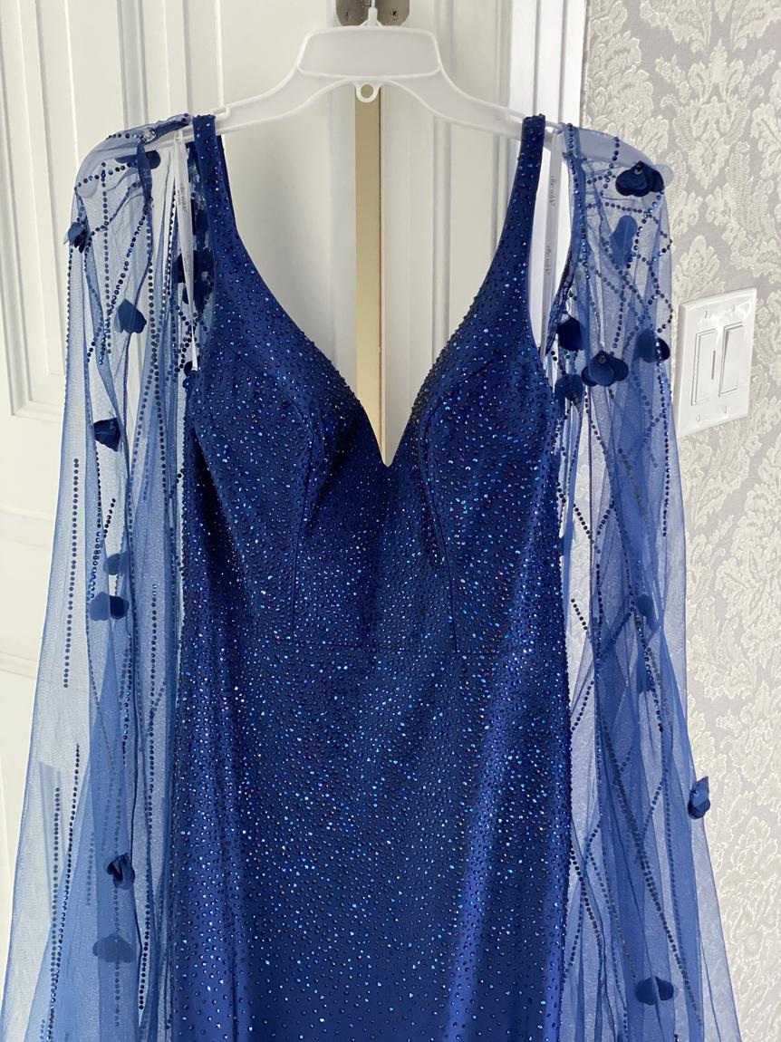 Style EW121007 Ellie Wilde Size 6 Prom Sequined Royal Blue A-line Dress on Queenly