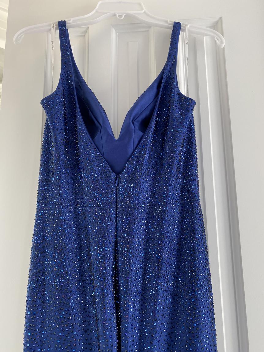 Style EW121007 Ellie Wilde Size 6 Prom Sequined Royal Blue A-line Dress on Queenly