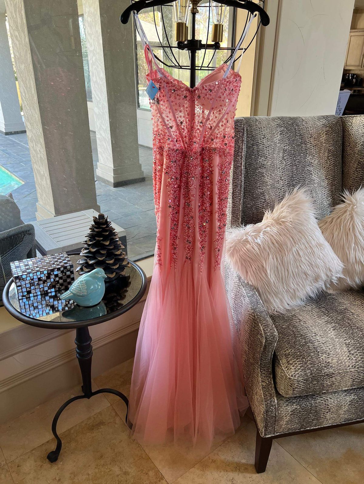Jovani Size 2 Prom Strapless Lace Coral Mermaid Dress on Queenly