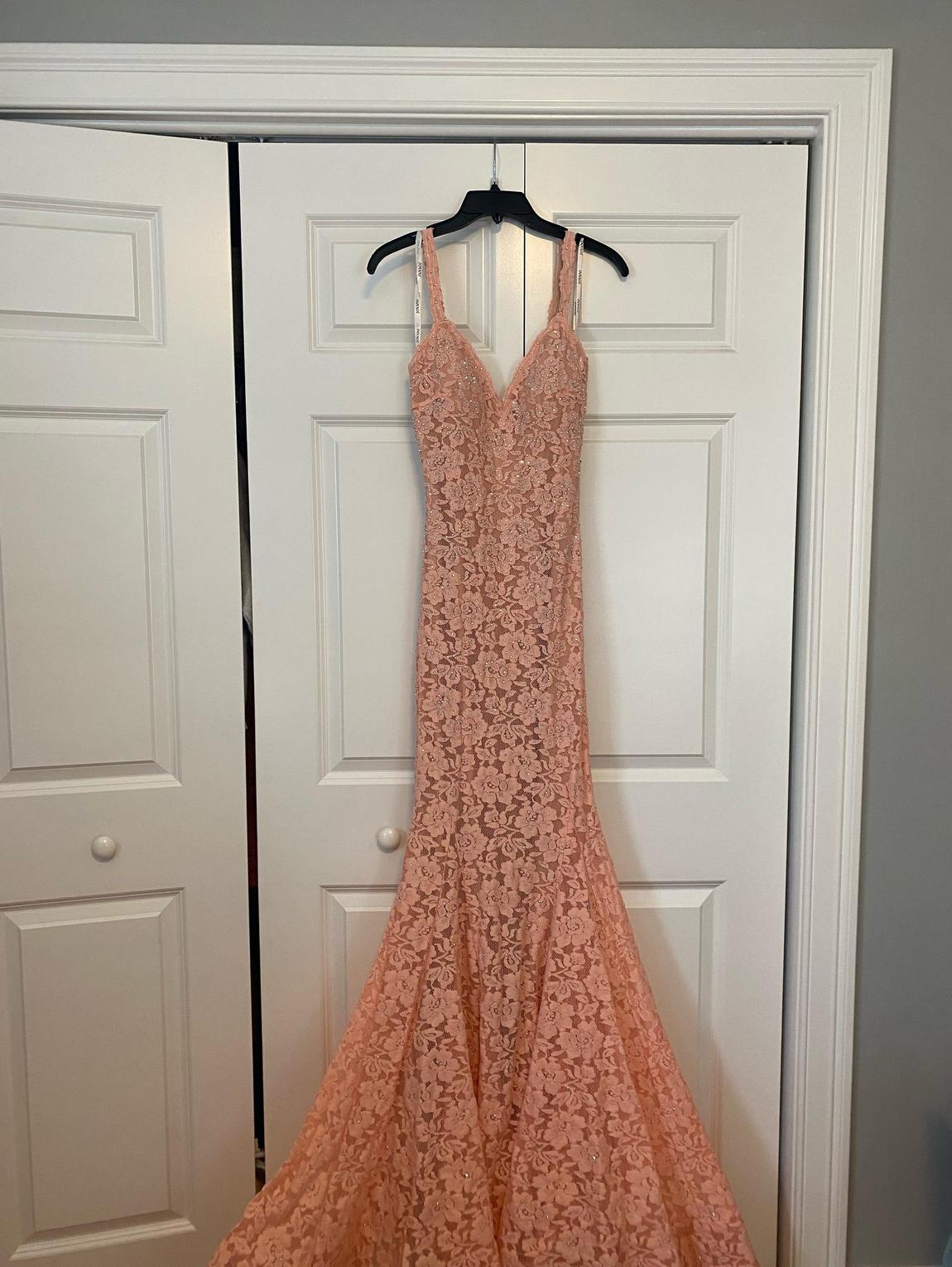 Jovani Size 0 Prom Lace Coral Mermaid Dress on Queenly