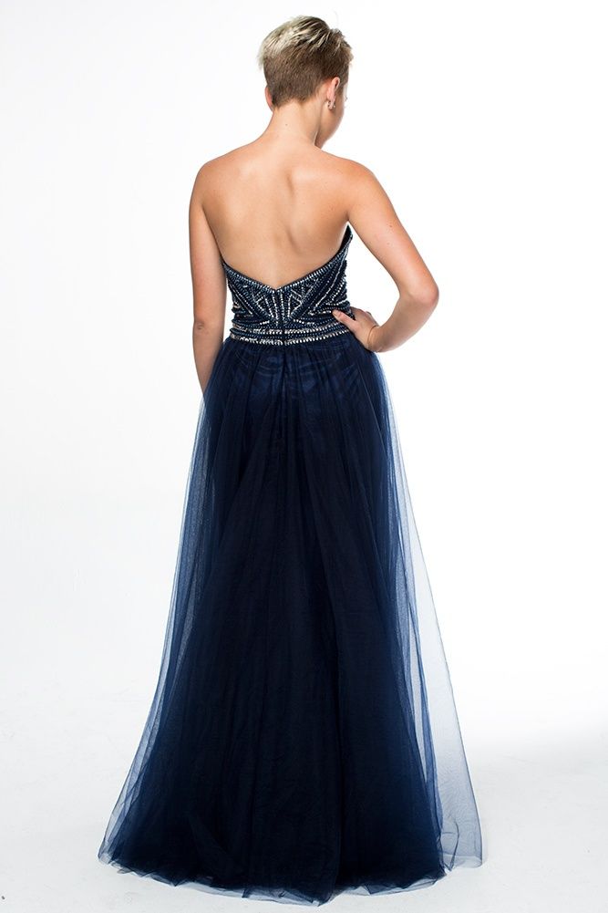 Style 16355 Brit Cameron Size 0 Sequined Navy Blue A-line Dress on Queenly