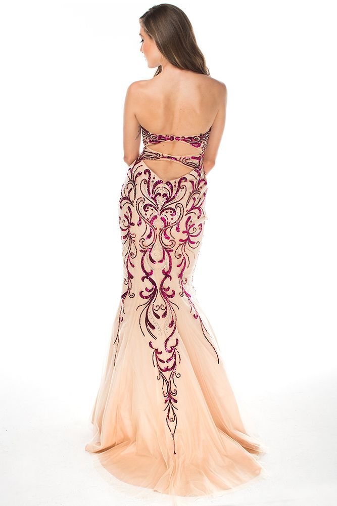 Style 16350 Brit Cameron Size 0 Pageant Burgundy Nude Mermaid Dress on Queenly