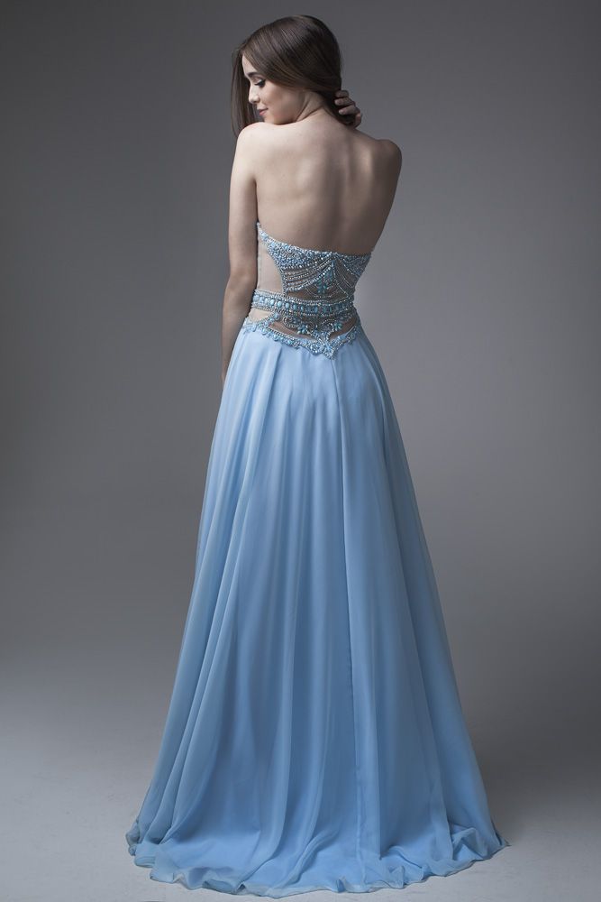 Style 15326 Brit Cameron Size 8 Sheer Blue Ball Gown on Queenly