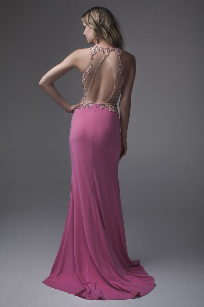 Style 15106 Brit Cameron Size 4 Bridesmaid Sequined Hot Pink Side Slit Dress on Queenly